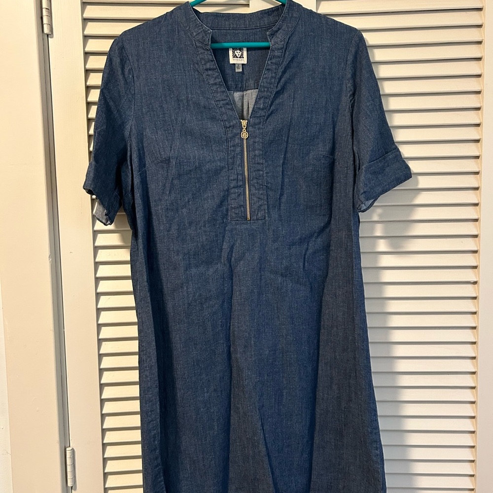 Anne Klein Indigo Denim Midi Dress with Front Zip